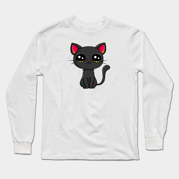 Back Cat chibi with big eyes Long Sleeve T-Shirt by ngoclucbkhn